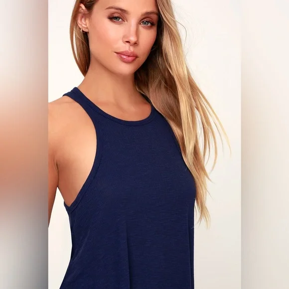 Free People Intimately Long Beach Indigo Blue Tank Top - Picture 5 of 10
